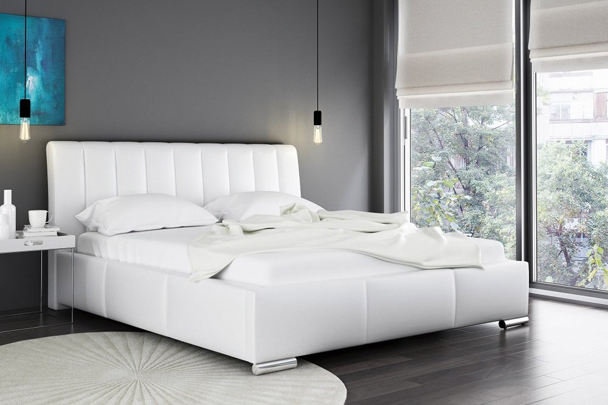 Białe łóżko tapicerowane