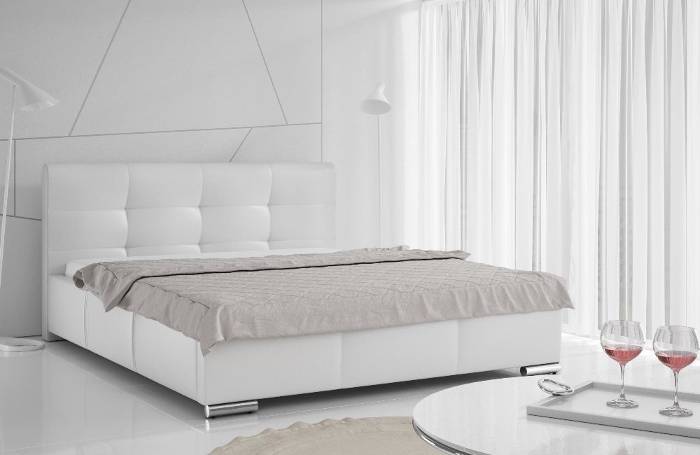 Białe łóżko tapicerowane
